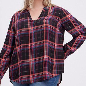 Torrid Size 4 Georgette Hi-Low Pink Plaid Pullover Long Sleeve Blouse